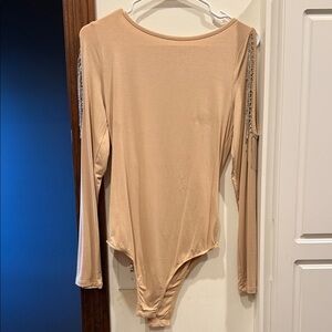 Chic Tan Women's Bodysuit with Chain Detail